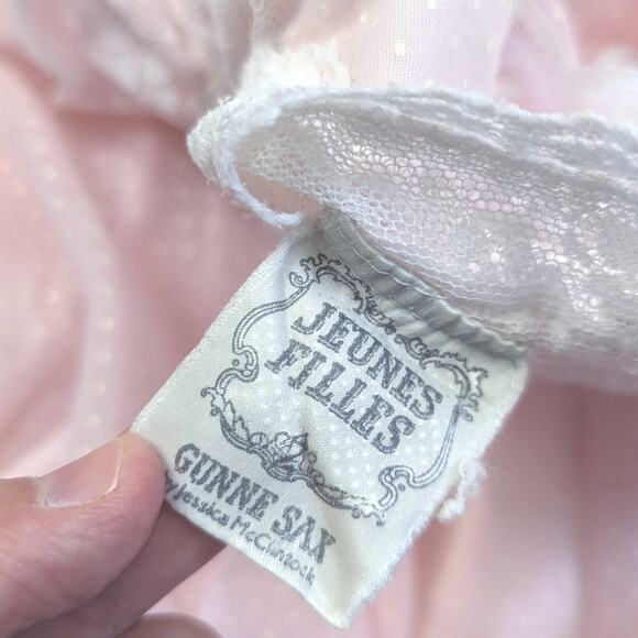 Vintage Jeunes Filles Gunne Sax Dress Girls Size 7-8 Pink Polka Dot Semi Sheer - Picture 8 of 9